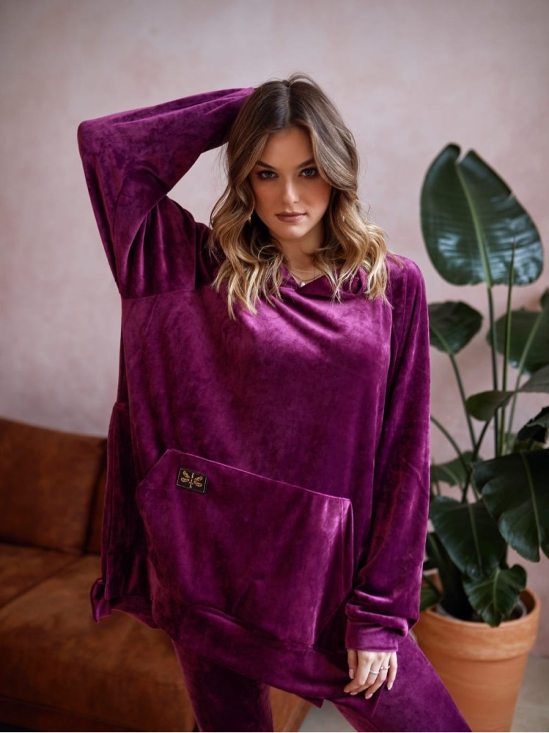 Set jambiere din velur + hanorac oversize, prune TS07 - Magazin online - Boutique